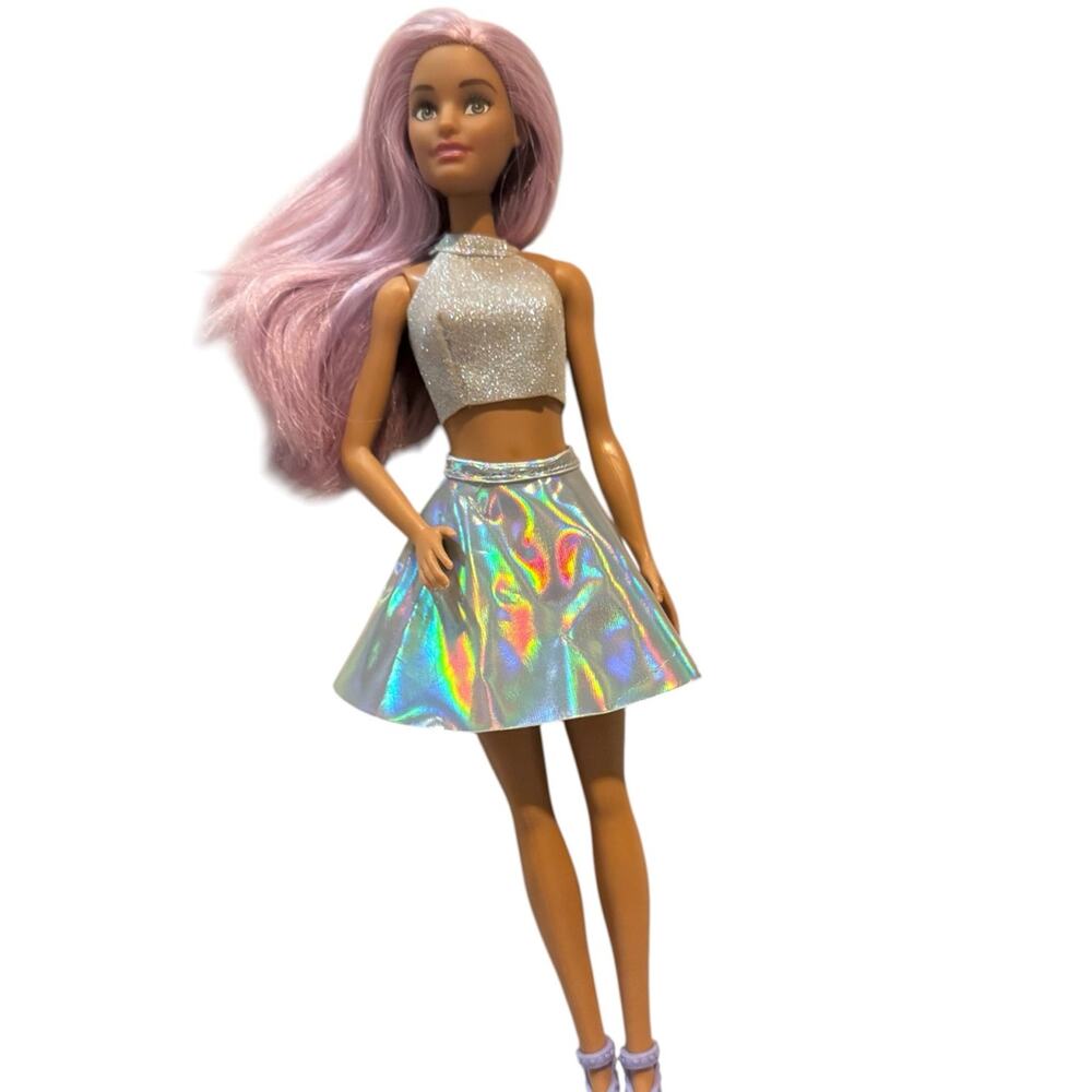 Barbie Pop Star Fashion Doll Dressed in Iridescent Skirt with Pale Pink Hair